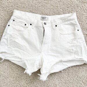 Abercrombie & Fitch White The Boyfriend Jean Shorts, Mid RIse